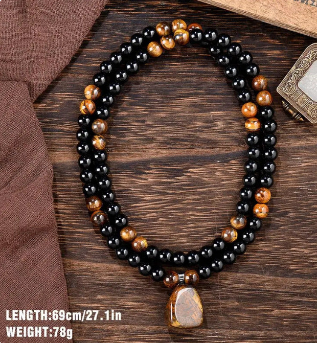 Collar con colgante cuadrado de obsidiana negra estilo "Old Money" en cadena de cuentas para uso casual unisex
