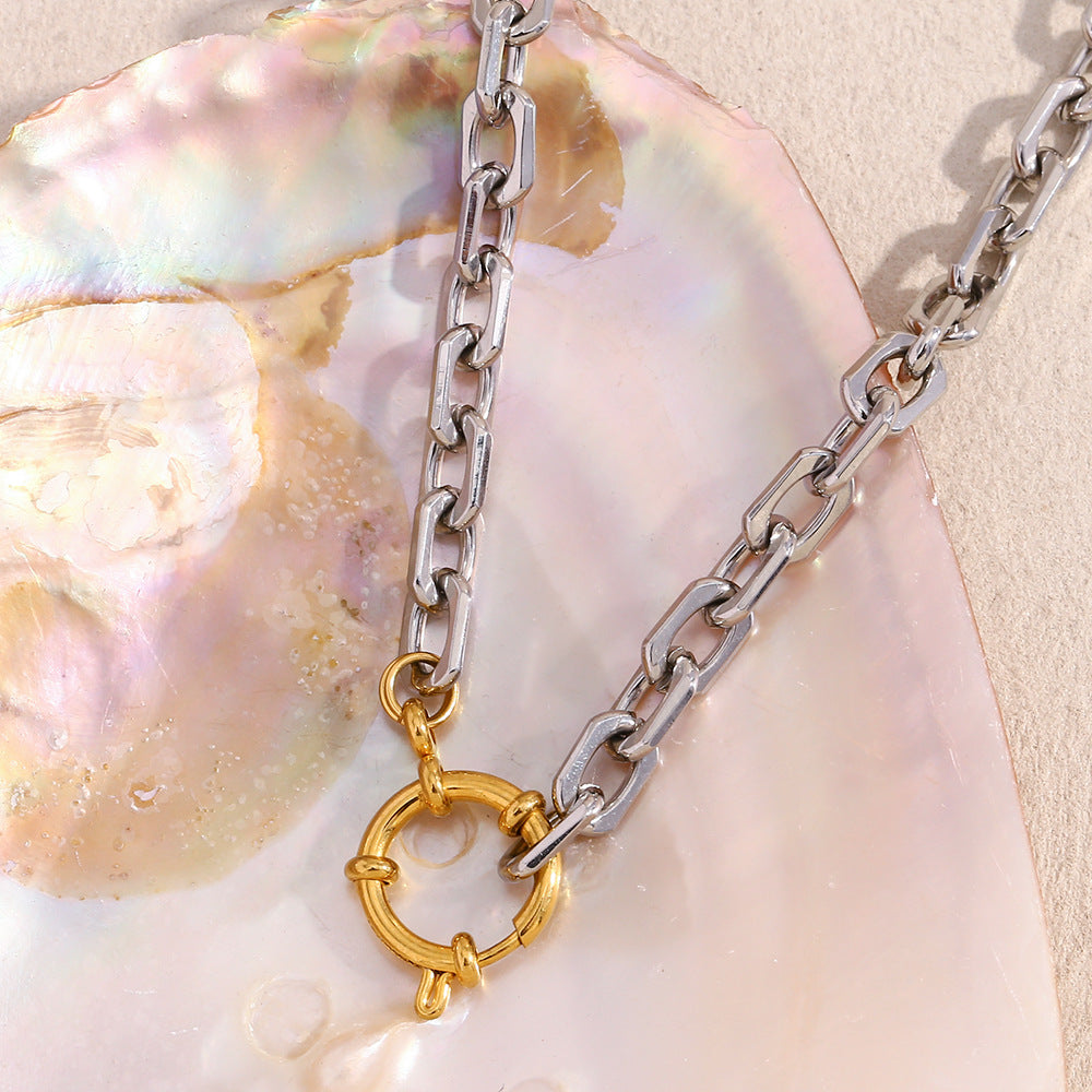 Collana con ciondolo geometrico minimalista in acciaio inossidabile con placcatura in oro 18 carati e chiusura a molla