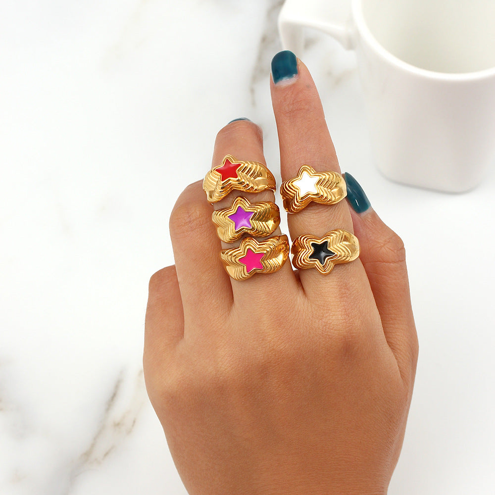 Anillo de estrella de cinco puntas chapado en acero inoxidable geométrico de estilo oficina de moda para mujer