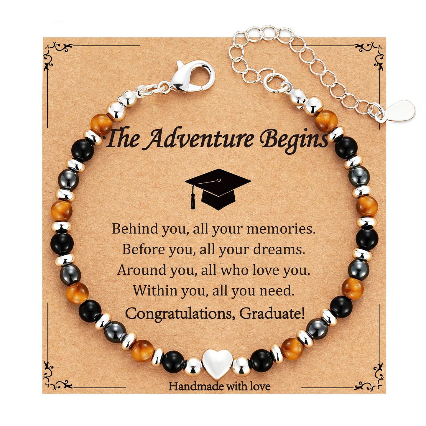 Minimalist Natural Gemstone Heart Beaded Bracelet Unisex Adjustable