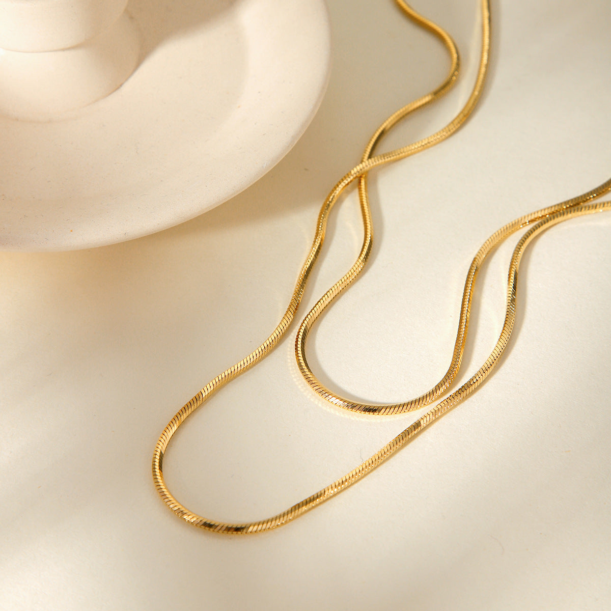 Ins Style Double Layer 18K Gold Plated Geometric Snake Chain Stainless Steel Necklace for Women