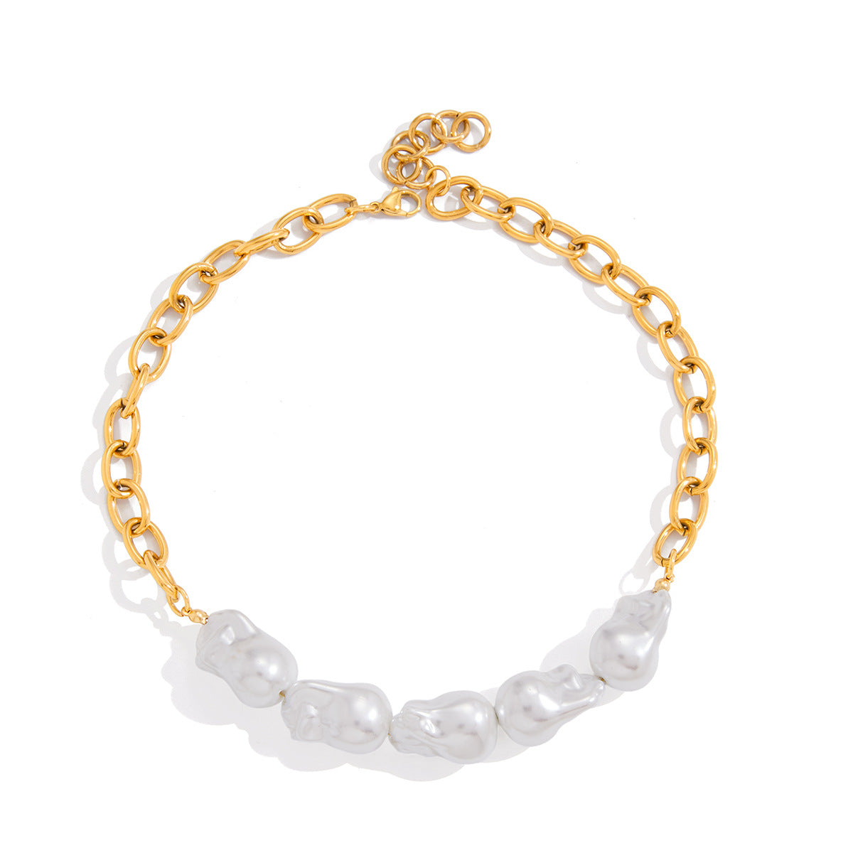 Collana Minimalista Geometrica da Donna in Acciaio al Titanio Placcato con Accento di Perla Barocca, Catena a Clavicola in Acciaio Inossidabile Ipoallergenico