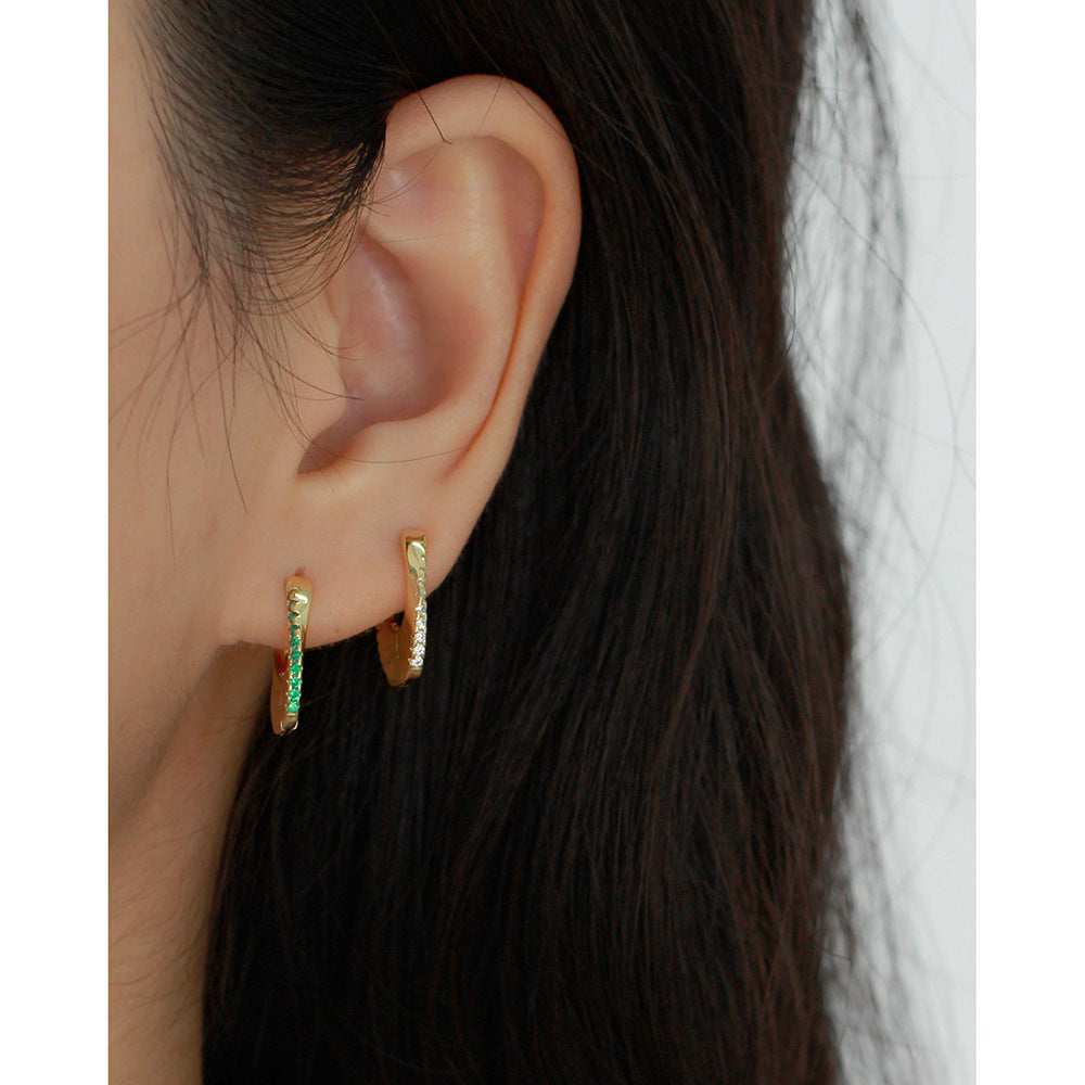 Minimalista geométrica S925 plata esterlina brazaletes de oreja con incrustaciones de diamantes de imitación para mujer