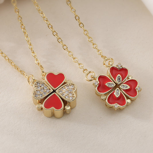 Minimalist 18K Gold Plated Brass Drip Oil Floral Pendant Necklace with Cubic Zirconia for Women