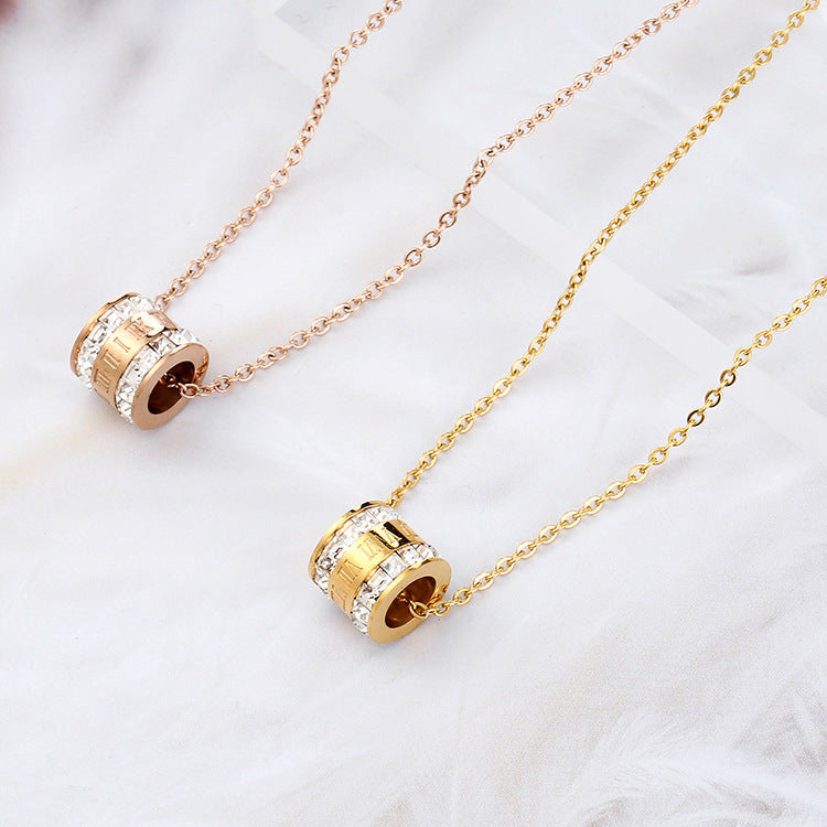 Minimalist Waist-Shaped Titanium Steel Necklace for Women with Rhinestone Inlay and Plated Finish on O-Chain