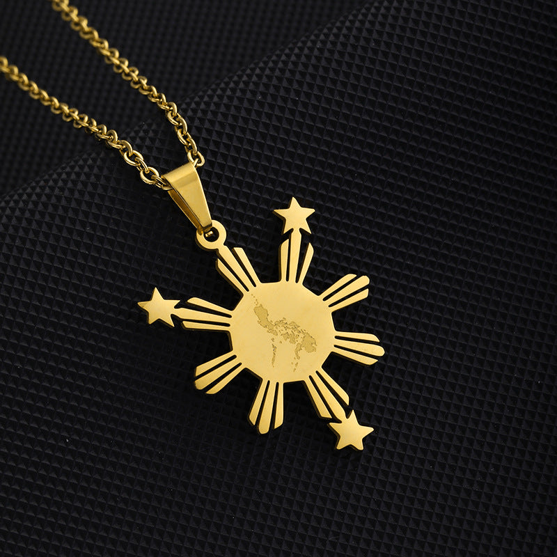 Collana unisex con ciondolo geometrico in acciaio al titanio placcato oro, stile a catena incrociata