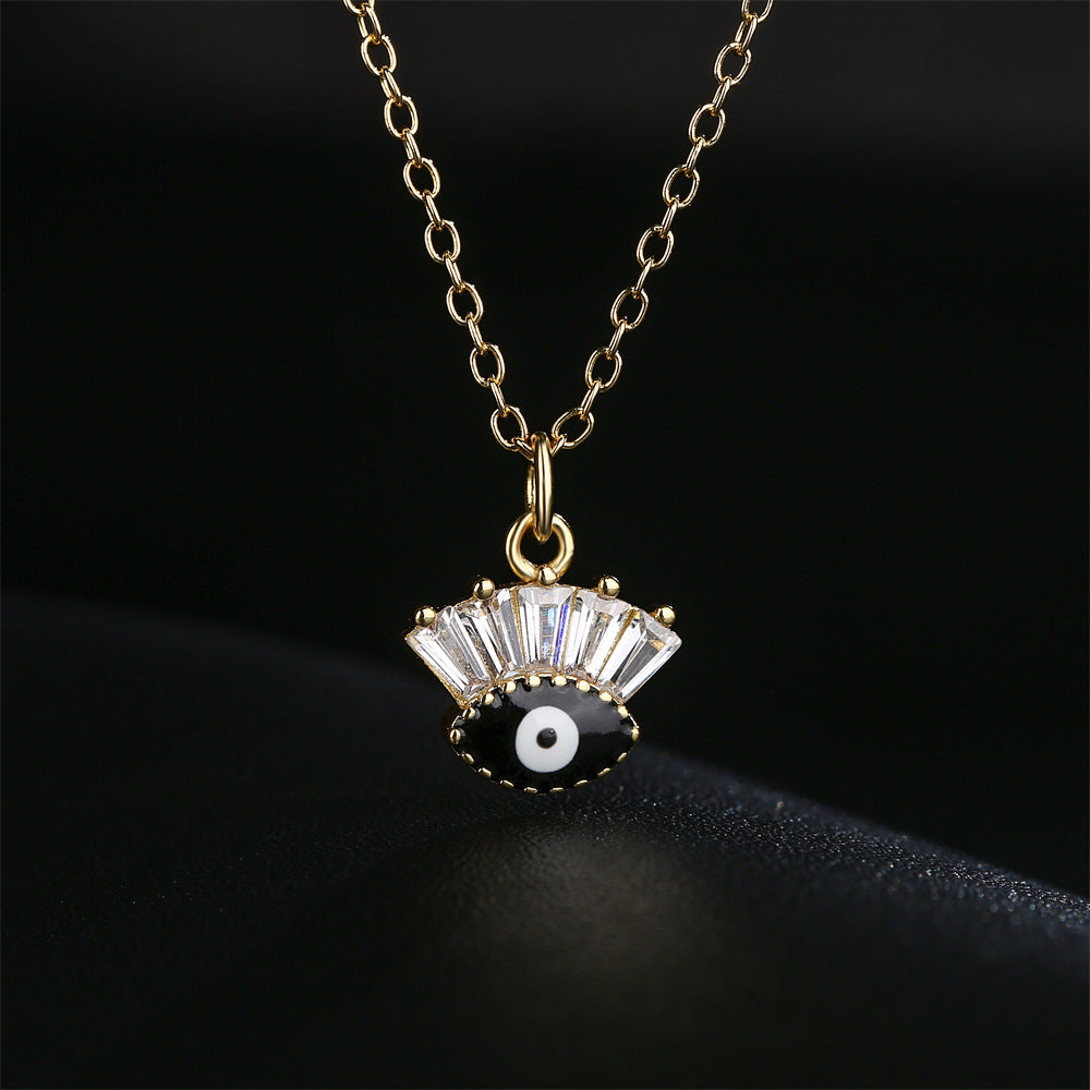 Collana con Pendente Geometrico Minimalista in Rame, Placcatura in Oro 18K e Ciondolo a Occhio di Zircone Smaltato da Donna