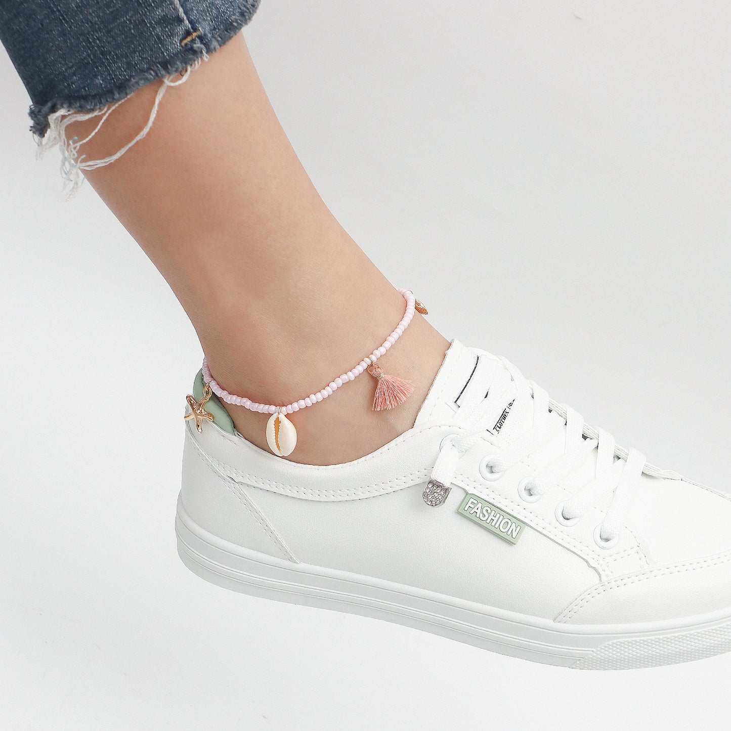 Bohemian-Style Geometric Alloy Anklet with Colorful Seed Beads and Tassel for Women Beach Shell Starfish Design