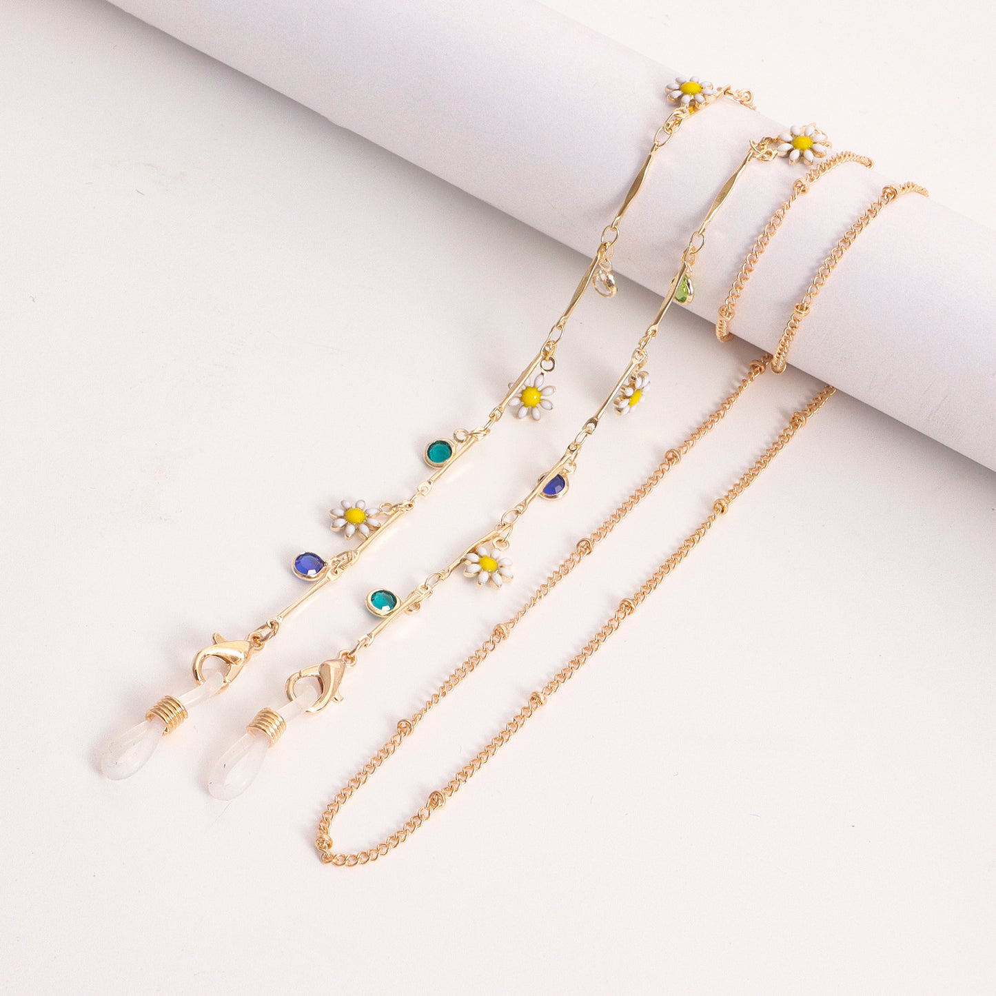 Colorful Drip Oil Heart Geometric Floral Alloy Glasses Chain for Women