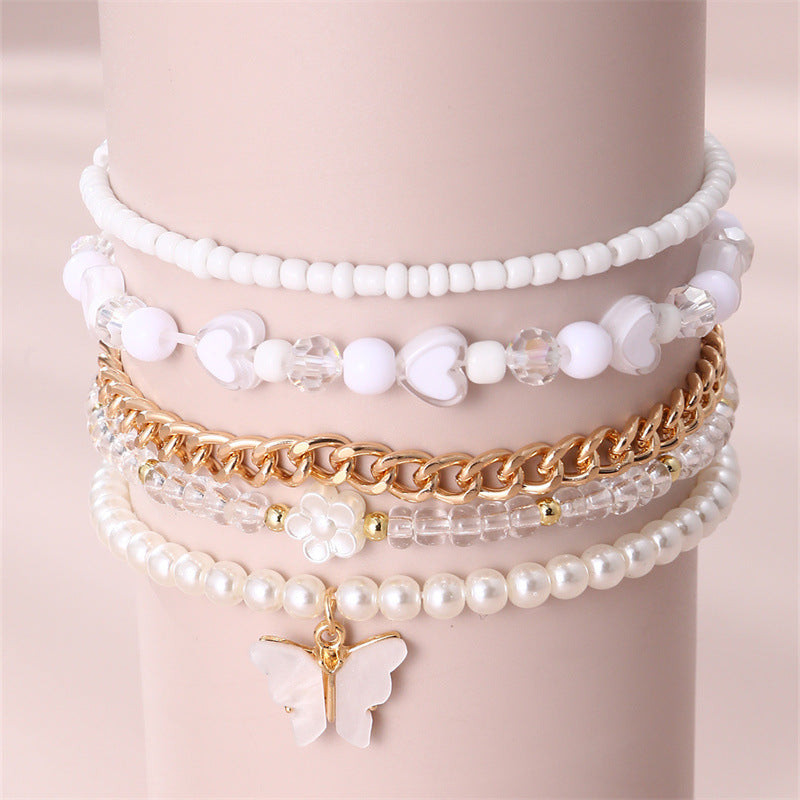 Tobillera Minimalista de Mariposa y Estrella con Cuentas de Cristal, Tobillera Hecha a Mano en Pequeños Lotes para Niñas