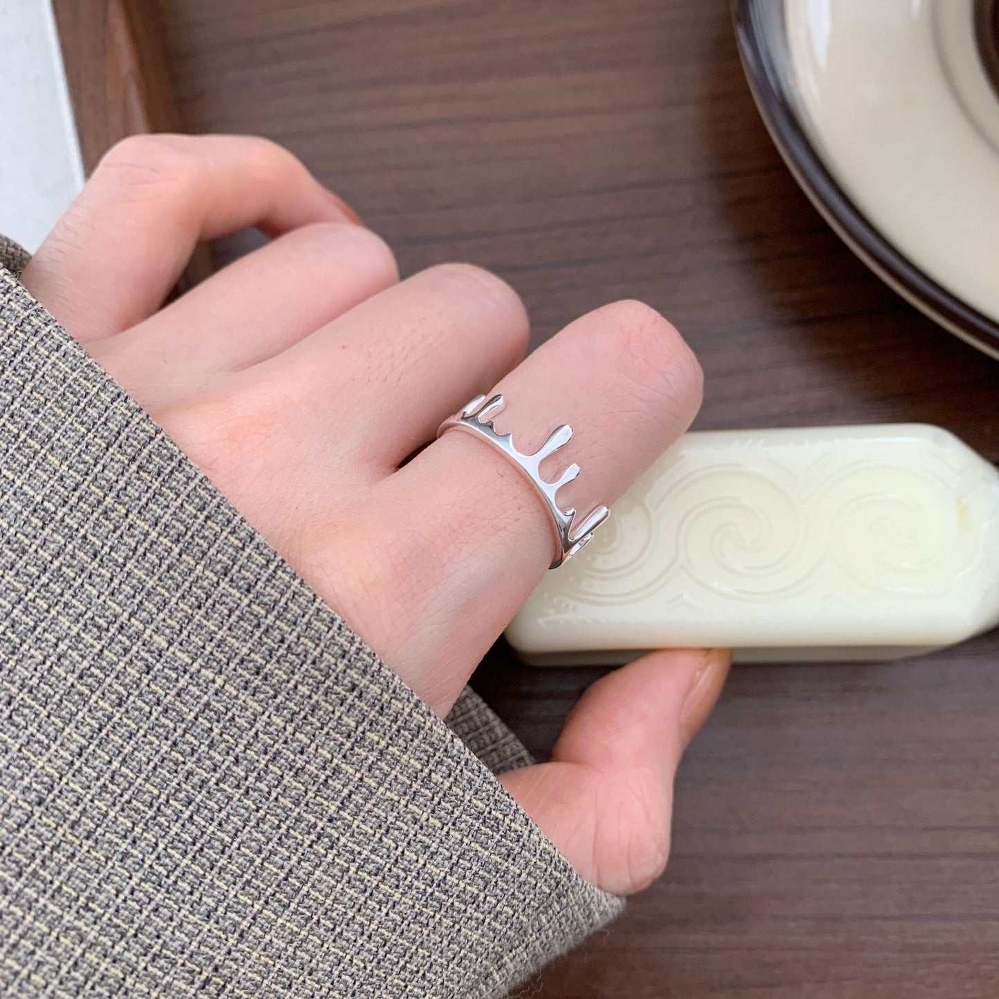 Anello a goccia placcato in argento sterling 925 minimalista da donna