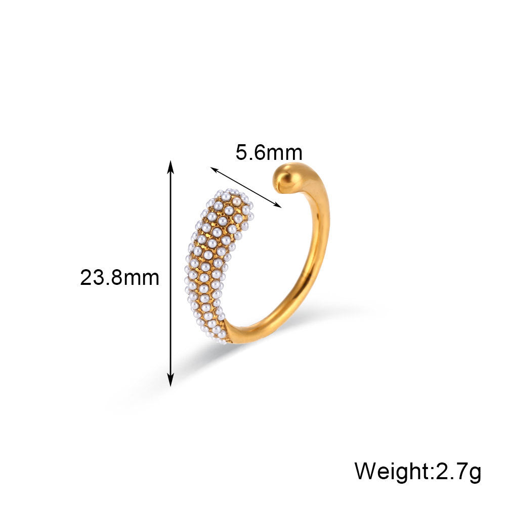 Minimalist Stainless Steel Open Ring with Teardrop Shape and Micro-Pave Setting for Women