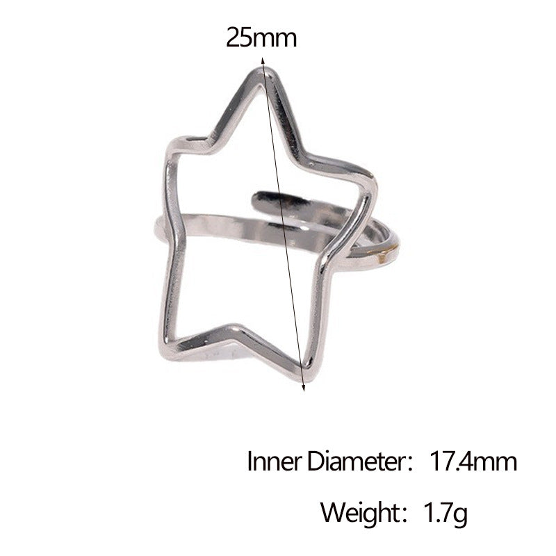 Minimalist Adjustable Star-Shaped Stainless Steel Ring with Plated Finish for Women