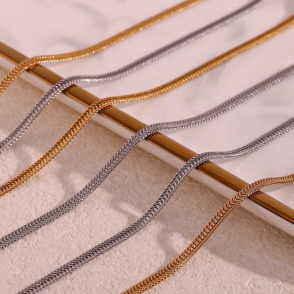 Minimalist Geometric Titanium Steel Plated 18K Gold Fox Tail Chain Bracelet Necklace for Women