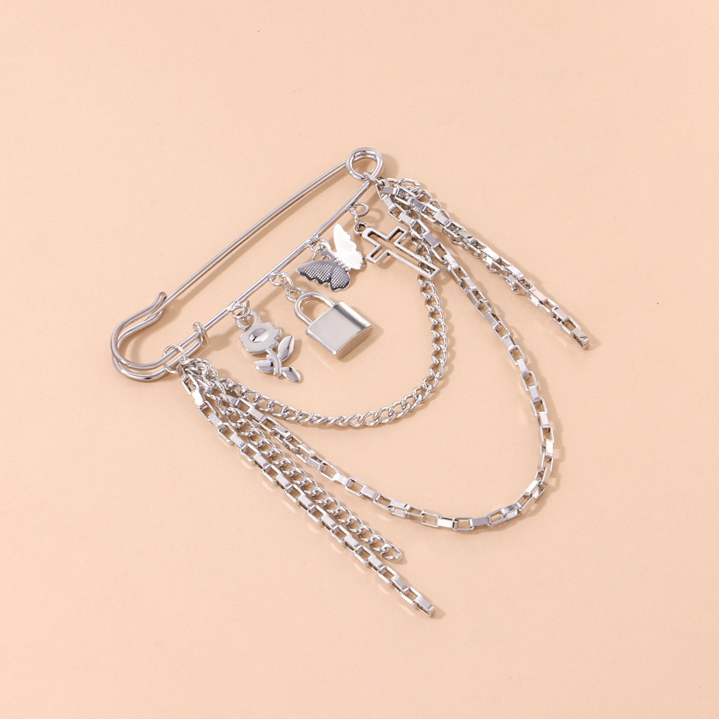 Vintage Trendy Cross Geometric Alloy Brooch for Women, Plated Metal Pin Jewelry Accessory