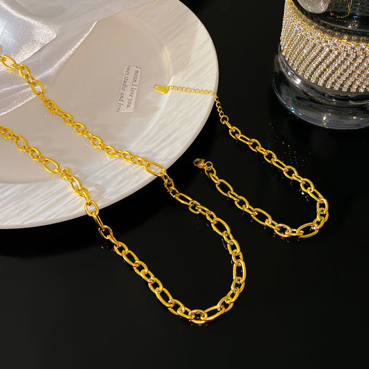 Hip-hop Titanium Steel Rope Cuban Link Chain Necklace with Heart Geometric Pendant PVD Plated Unisex