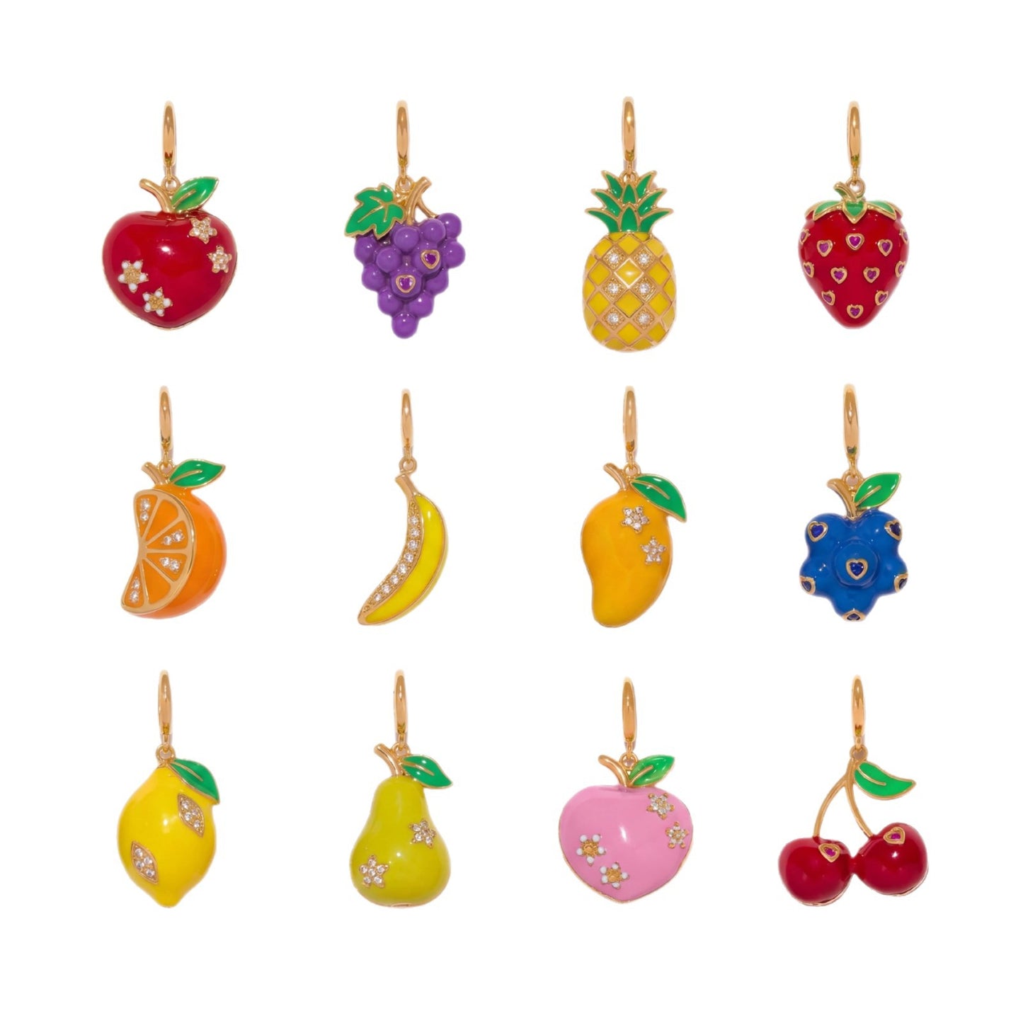 Vintage Drip Oil Plated Brass Cubic Zirconia Fruit Charm Bar