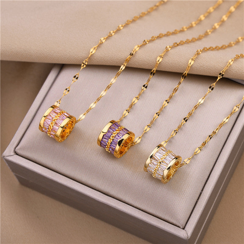 Cartoon Style Geometric Titanium Steel Plated Necklace for Women with Round Bead Chain
