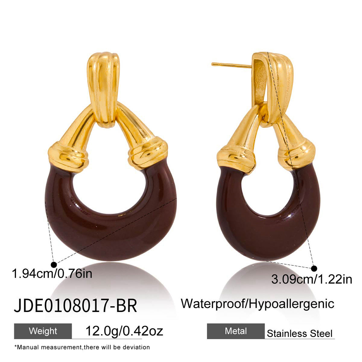 Pendientes minimalistas de acero inoxidable geométricos con acabado esmaltado para mujer. Poste de acero de titanio hipoalergénico.