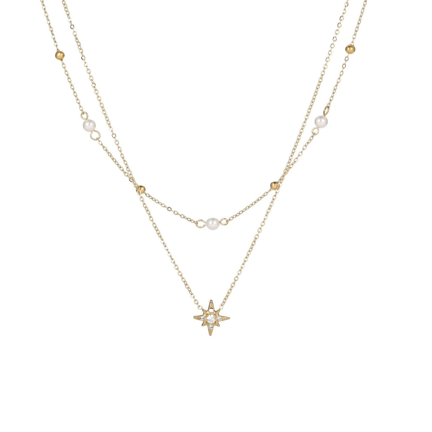 Minimalist Heart-Shaped Stainless Steel Necklace with 18K Gold Plating and Pearl Accent for Women