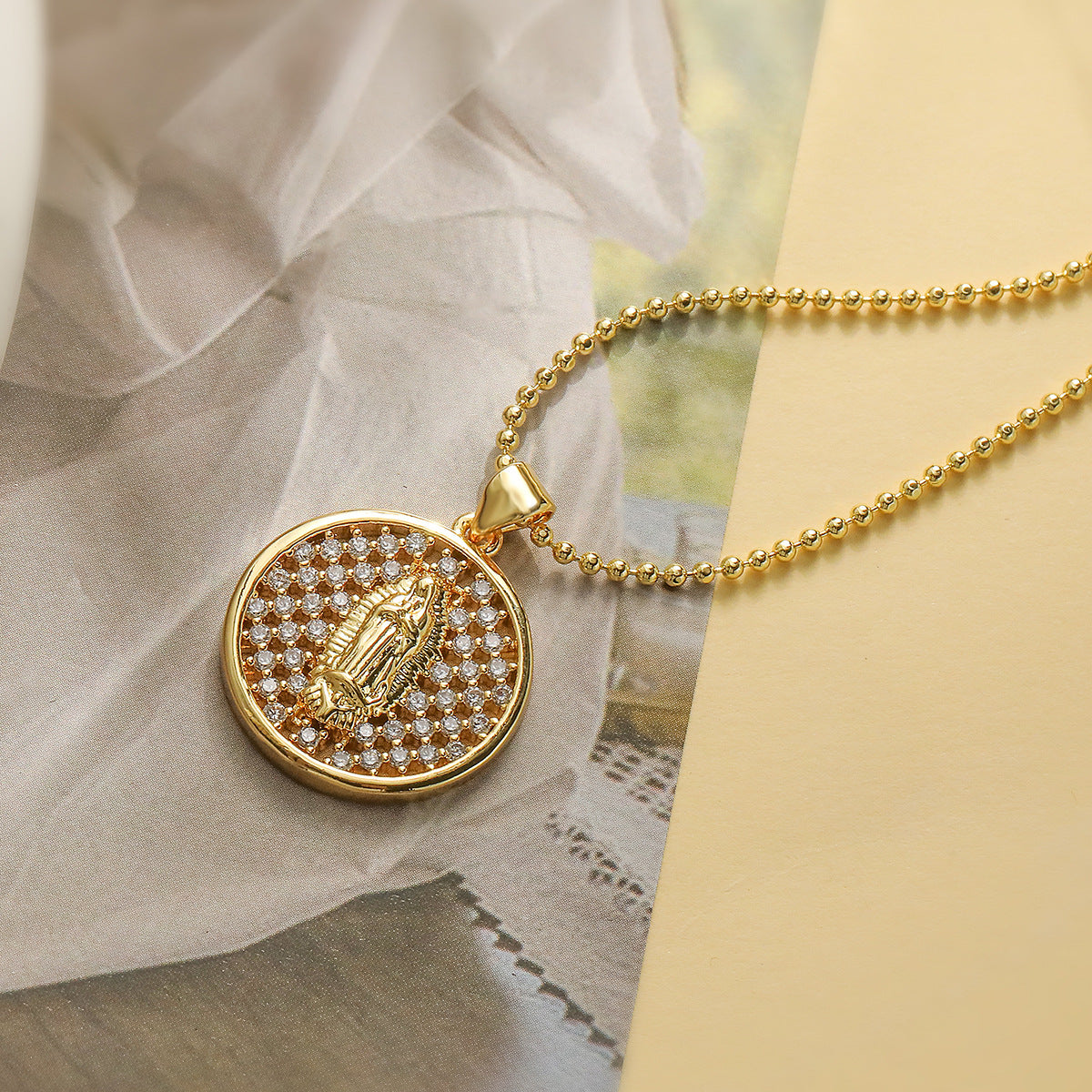 Minimalist Geometric Maria Pendant Necklace for Women with Copper Base Plated in 18K Gold and Zircon Inlay