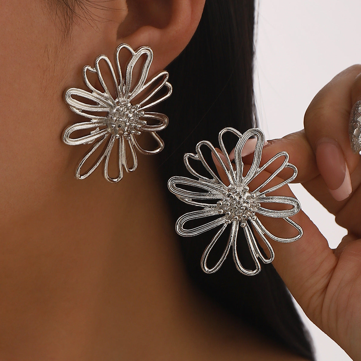 Vintage Oversized Floral Alloy Earrings with Geometric Shape and Plated Finish for Women