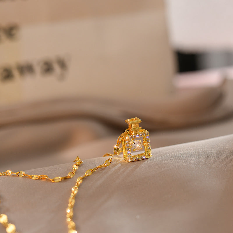 Minimalist 18K Gold Plated Geometric Perfume Bottle Pendant Titanium Steel Lip Chain Necklace Unisex