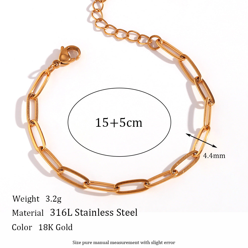Minimalist Geometric Titanium Steel Bracelet for Women with 18K Gold Plated Box Chain and Sleek Line Design
