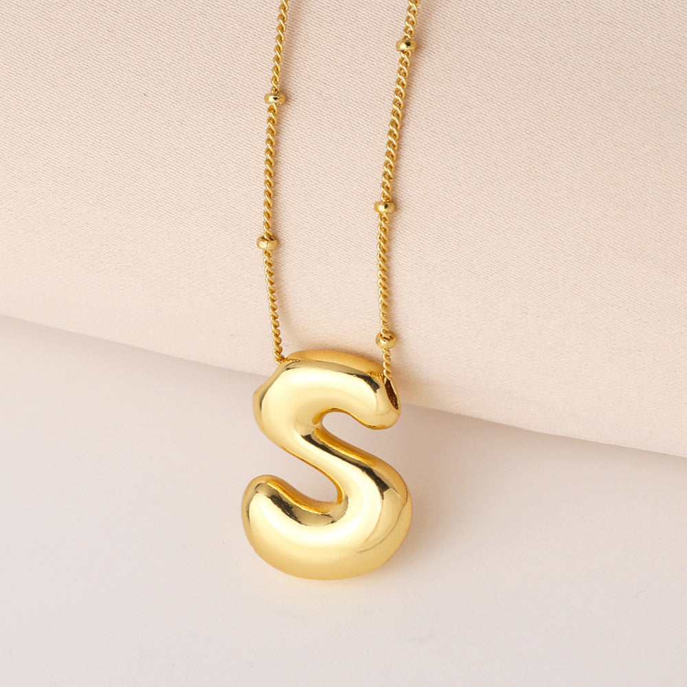 Minimalist Gold Plated Brass Letter Pendant Necklace Cable Chain Unisex Jewelry