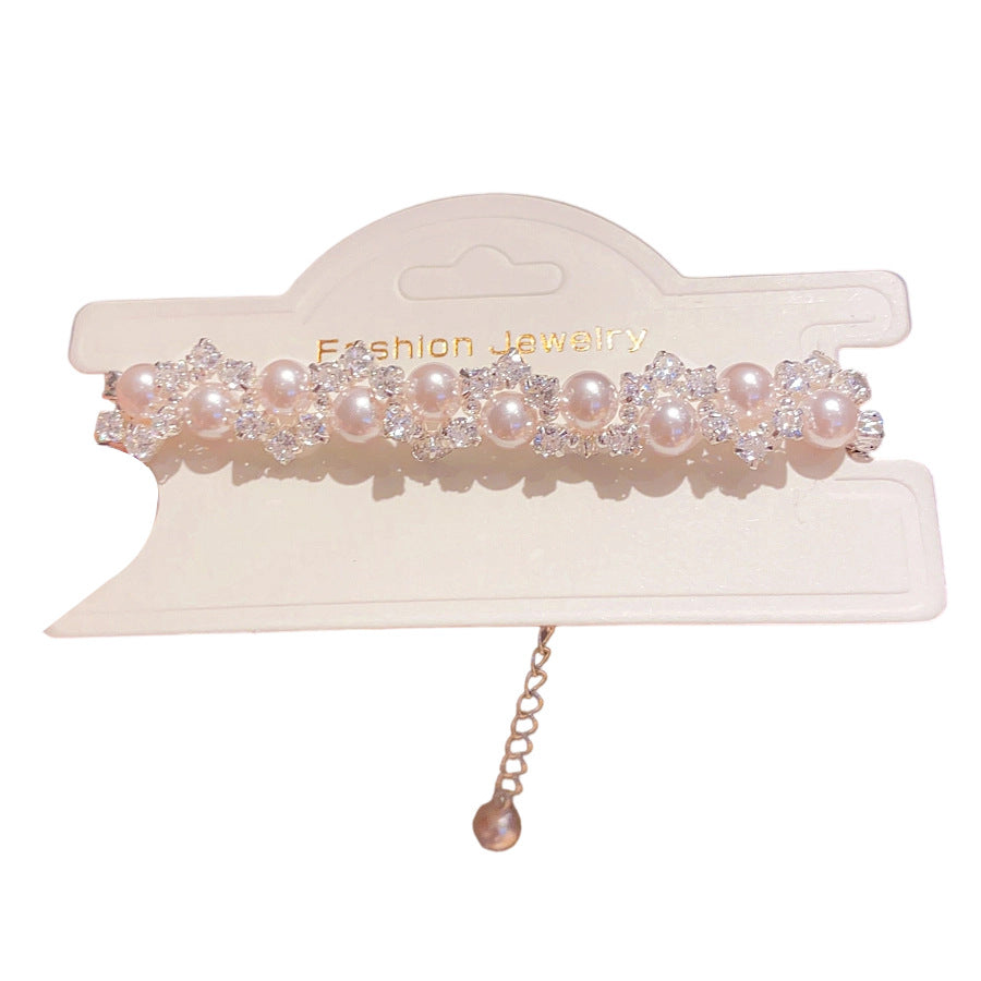 Vintage Luxury Geometric Cubic Zirconia Inlaid Pearl Bracelet for Women