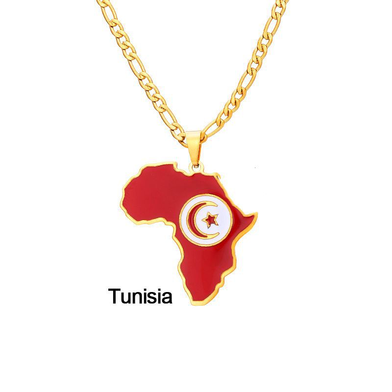 Collar con colgante de mapa de país africano geométrico de acero inoxidable con acabado esmaltado para uso unisex