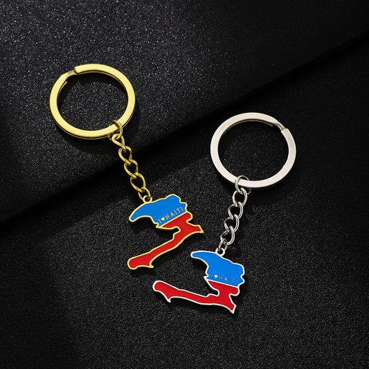 Vintage Ethnic Style Enamel Stainless Steel Haiti Pendant Keychain Decorative Accessory for Men and Women