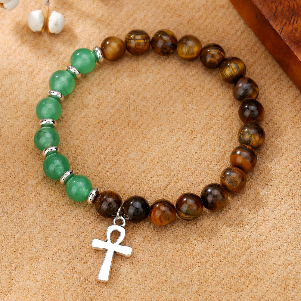 Lotus Beaded Bracelet with Tiger Eye Turquoise Agate and Volcanic Stone for Unisex