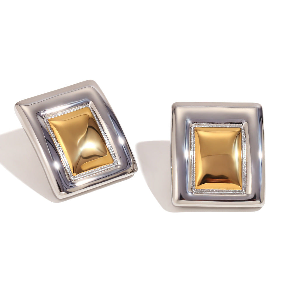 Minimalist Geometric Stainless Steel Earrings with 18K Gold Plating for Women