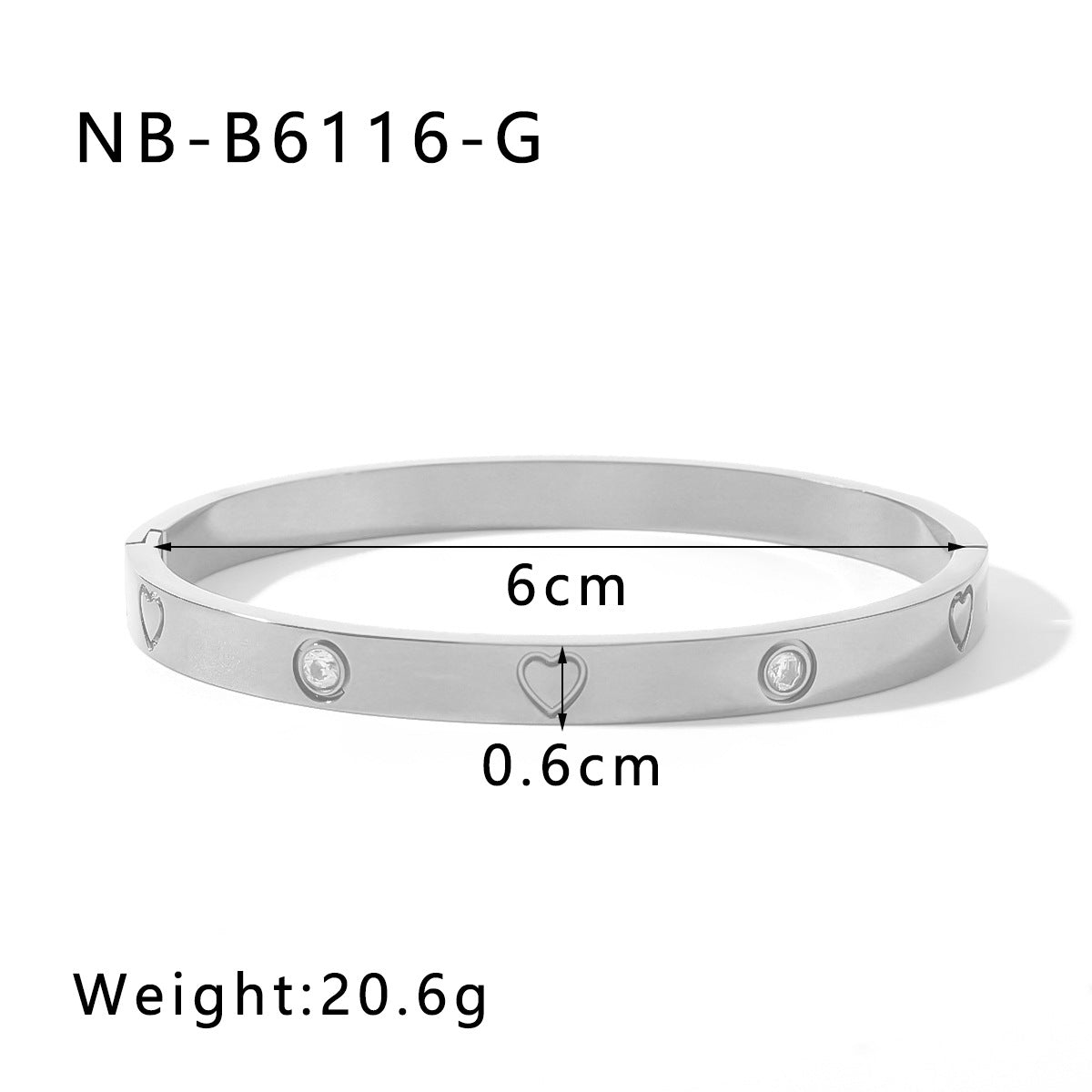 Minimalist Heart-Shaped Titanium Steel Bracelet with 18K Gold Plating and Rhinestone Inlay for Women