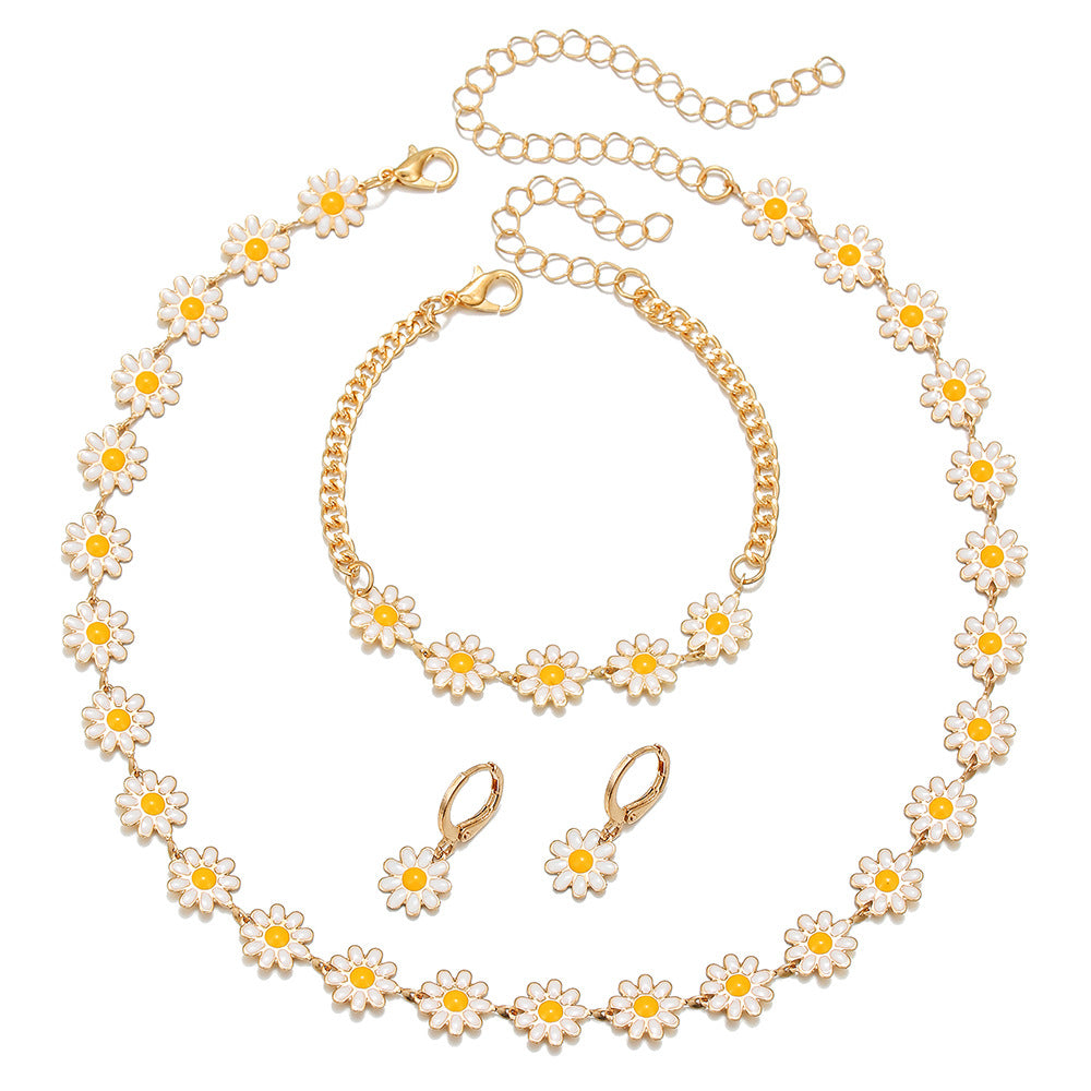 Gold Plated Geometric Rhinestone Jewelry Set with Ball Chain for Women