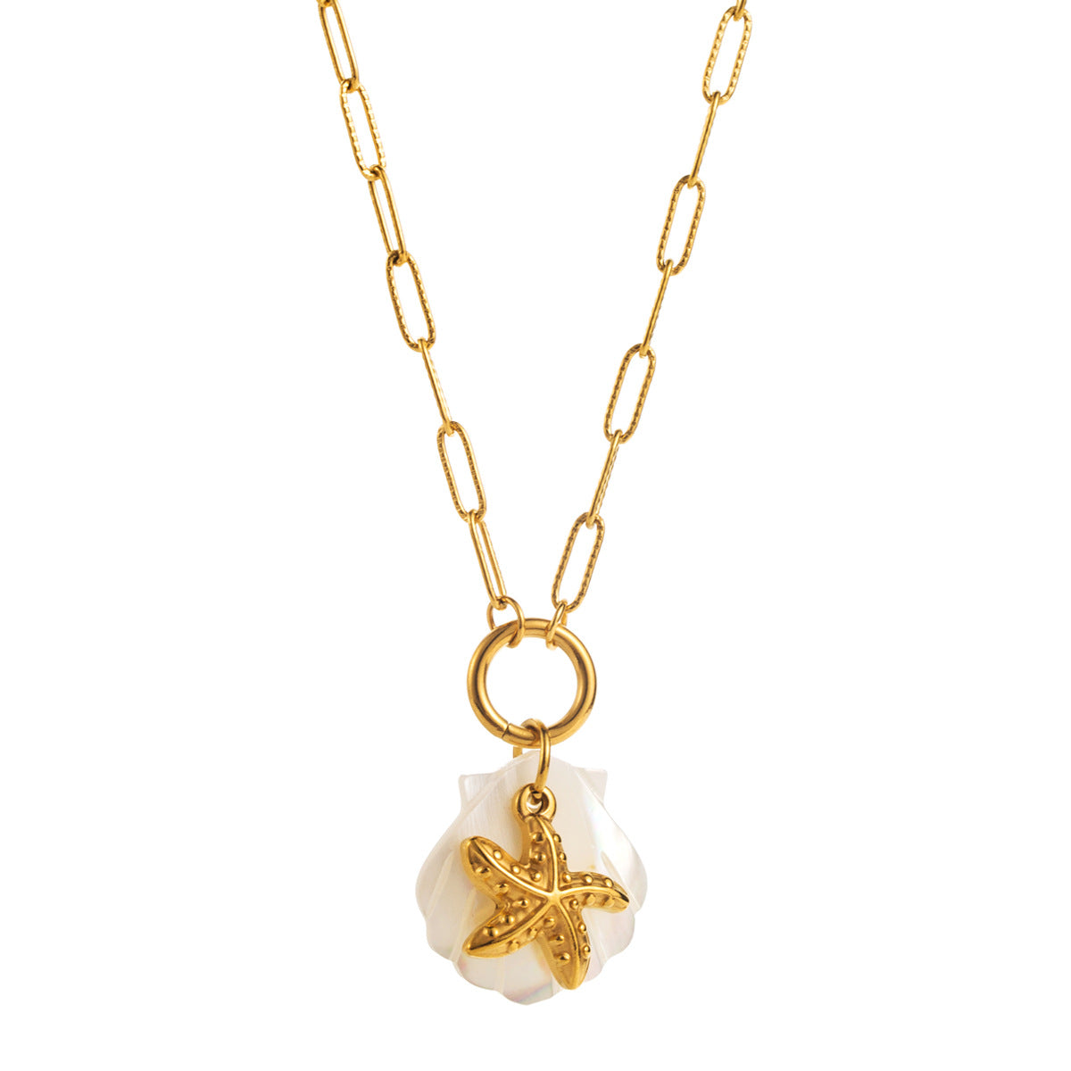 Collar con colgante minimalista de estrella de mar, tortuga, delfín y abulón con temática oceánica en acero inoxidable con acabado de chapado para mujer