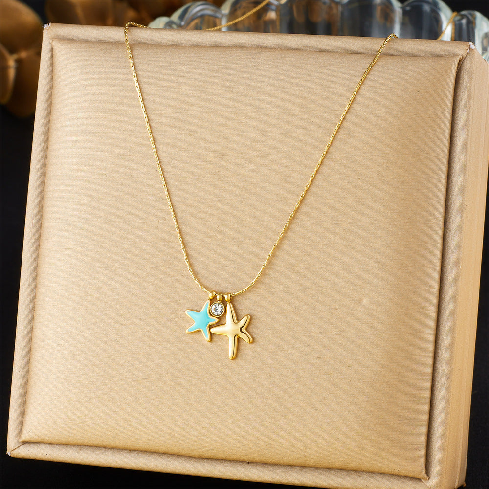 Minimalist Gold Plated Stainless Steel Layered Necklace with Heart Floral and Geometric Pendants