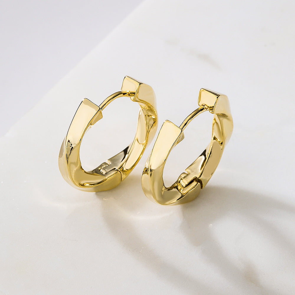 Minimalist Geometric Copper Hoop Earrings with Gold Plating for Women