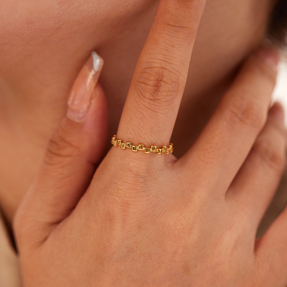 Trendy Geometric 18K Gold Plated Stainless Steel Irregular Square Ring for Women