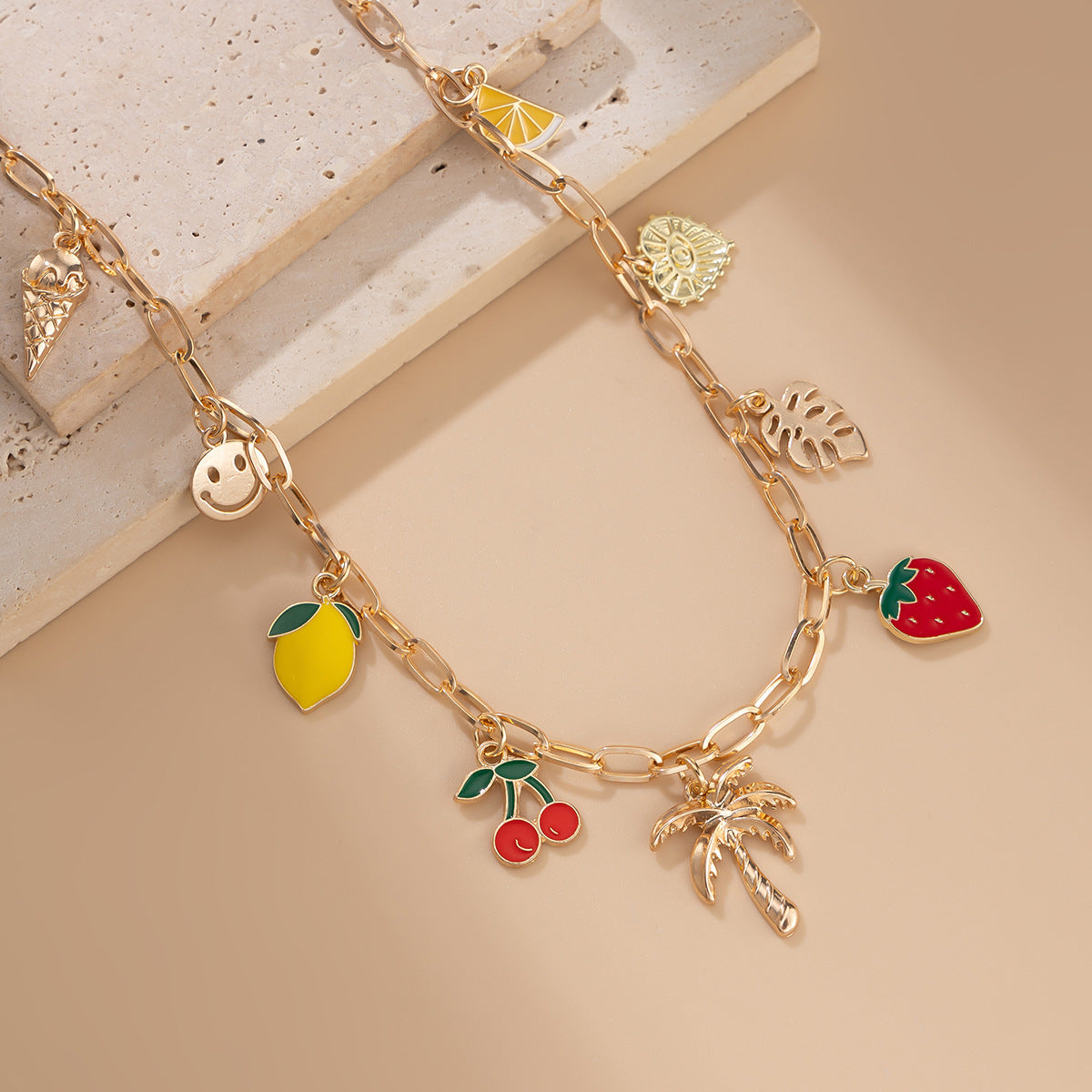 Bohemian Sweet Cherry Pendant Plated Zinc Alloy Necklace for Women
