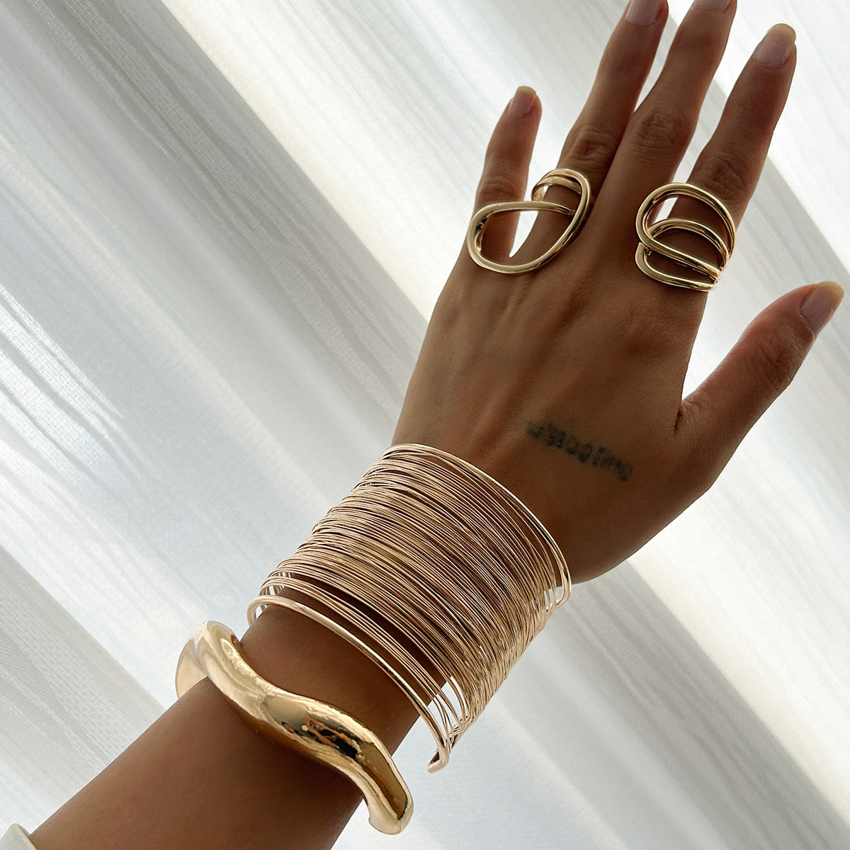 Irregular Geometric Plated Metal Cuff Bracelet Set