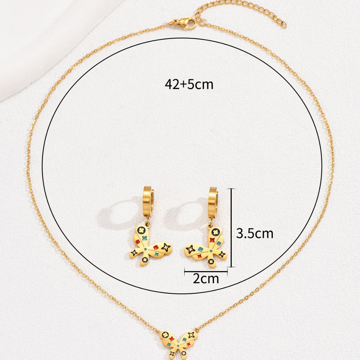Minimalist Butterfly Knot Pendant Necklace and Earrings Set in Copper with Enamel Finish for Women