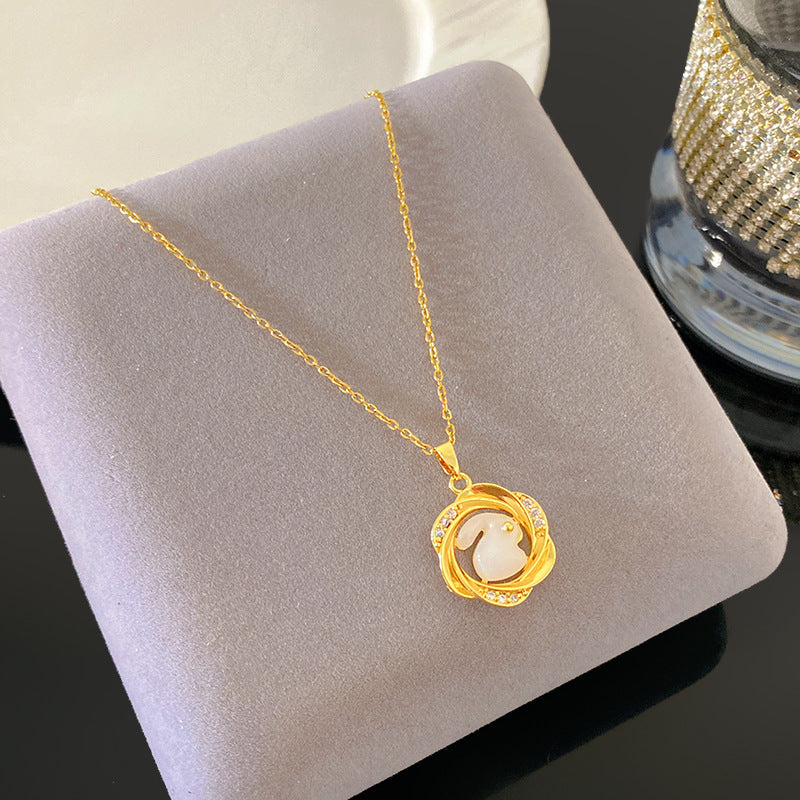 Luxury Casual Gold Plated Rabbit Geometric Pendant Titanium Steel Necklace
