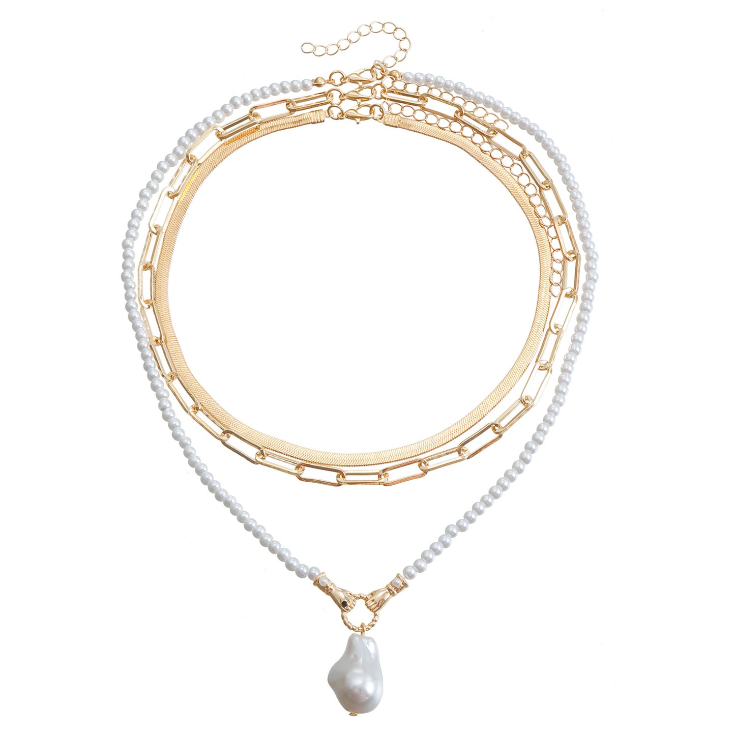 Collar de moda geométrico multicapa de aleación con perlas y acabado chapado para mujer