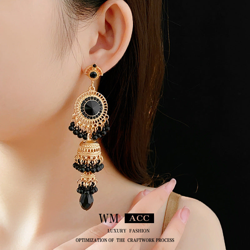 Chic Geometric Teardrop-Shaped Earrings with Rhinestone Inlay in Stainless Steel for Women