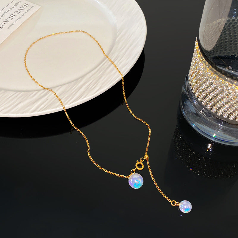 Elegant Iridescent Pearl Tassel Geometric Titanium Steel Plated Necklace for Women