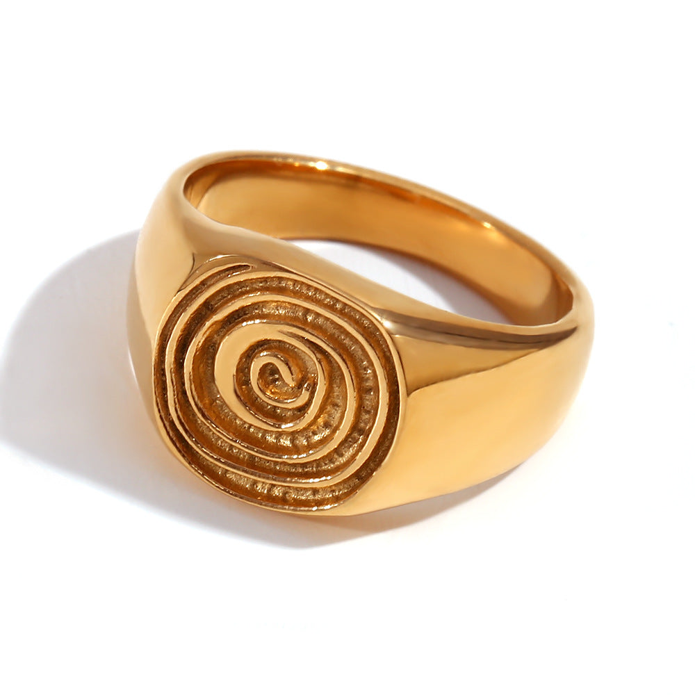 Anello Geometrico in Acciaio Inossidabile d'Ispirazione Vintage con Placcatura in Oro 18K e Accento a Goccia in Pietra Naturale