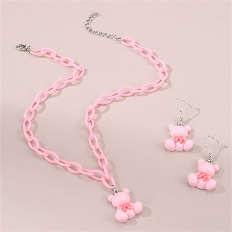 Set di collana con ciondolo a orso primaverile e floreale per bambini in resina con catena regolabile