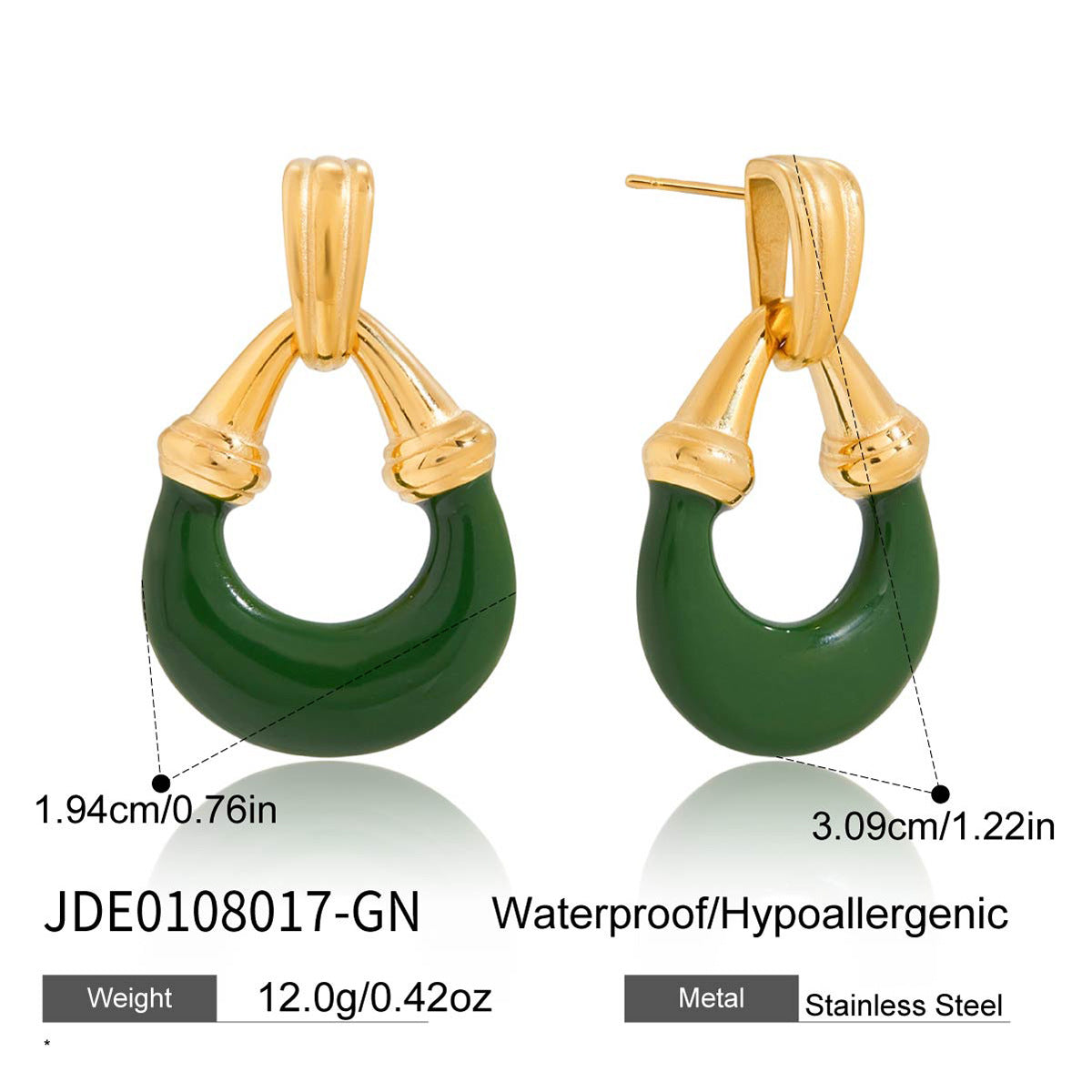 Pendientes minimalistas de acero inoxidable geométricos con acabado esmaltado para mujer. Poste de acero de titanio hipoalergénico.